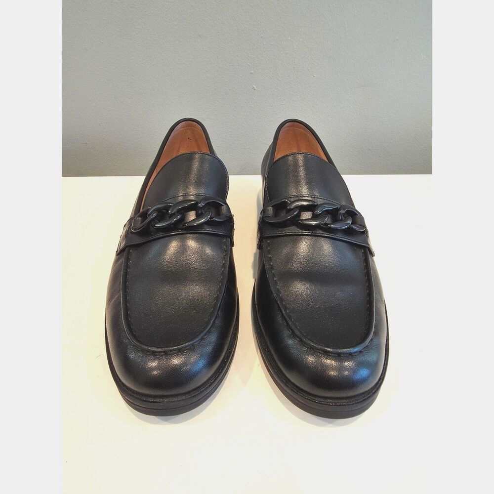 Cole Haan Stassi Chain Loafers Black Leather Slip On Flats NWOB 10.5